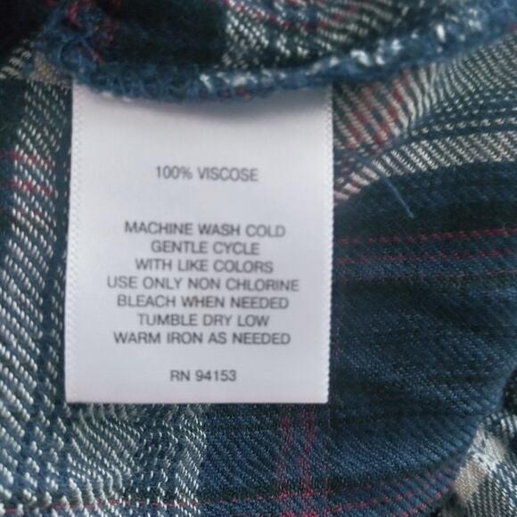 Hannah Blue Plaid RelaxedTunic Button Up Shirt L - Picture 7 of 7